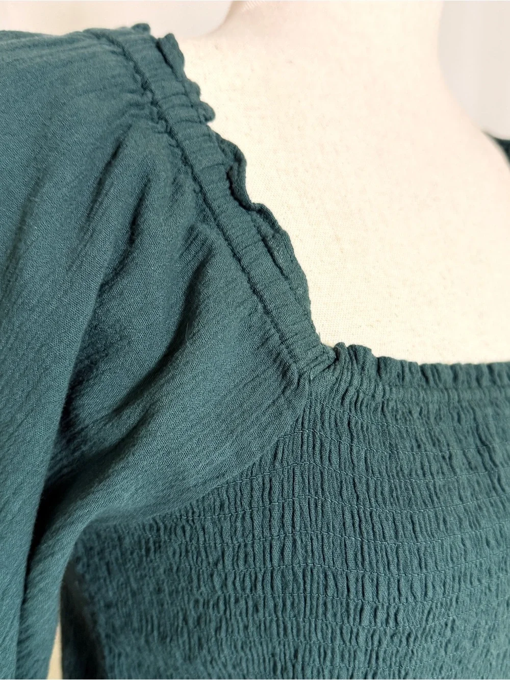 Madewell‎ Teal Smocked Square-Neck Peplum Blouse prairie, boho, whimsical